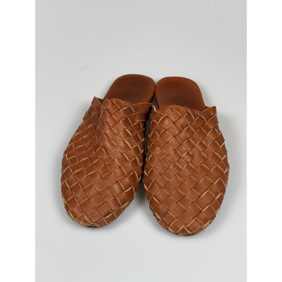 Shoes - Handwoven Leather Mules Tan Brown Slip On Loafers Shoes Made in Bali